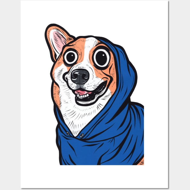 Corgi Blue Hoodie Wall Art by turddemon